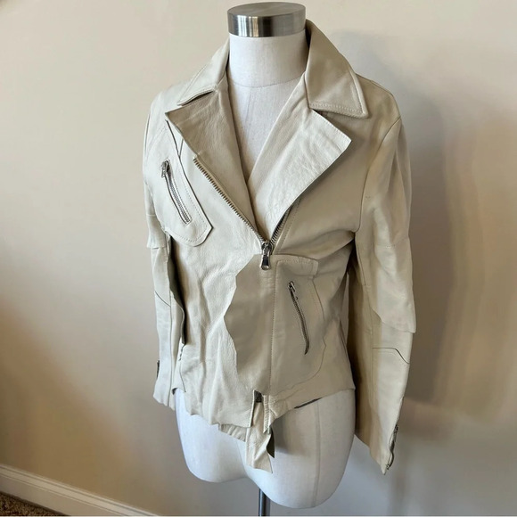 Virginia Bizzi Cream Genuine Leather Motorcycle Jacket 26222 - Picture 5 of 10